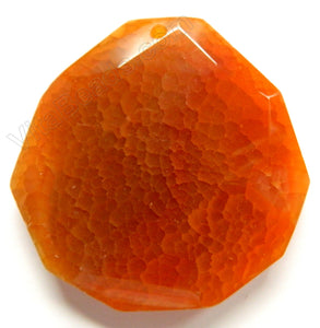 Faceted Irregular Round Pendant - Dark Orange Fire Agate