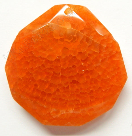 Faceted Irregular Round Pendant - Bright Orange Fire Agate