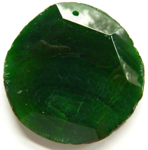 Faceted Irregular Round Pendant - Dark Green Fire Agate