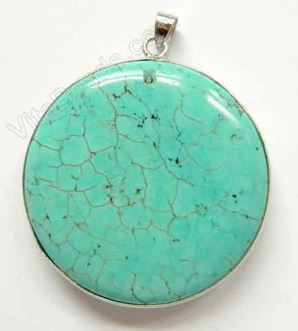 Light Blue Crack Turquoise  -  Big Round Pendant with Silver Bail