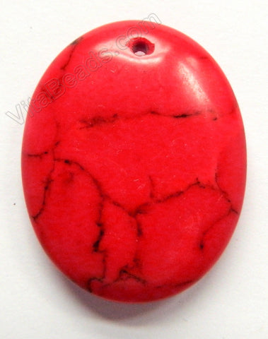 Pendant - Puff Oval Red Cracked Turquoise