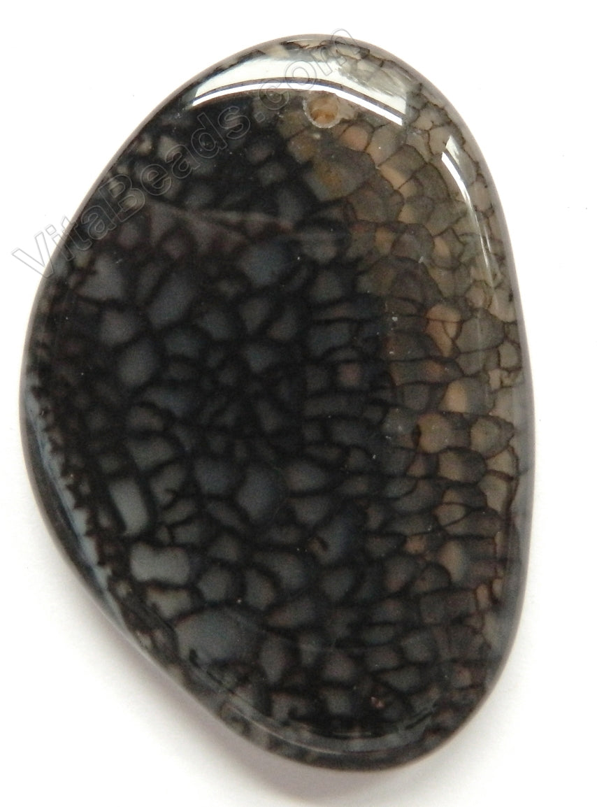 Smooth Free Form Pendant   Black Fire Agate - Dark