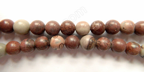 Dark Picture Agate Red  -  Smooth Round Beads 16"