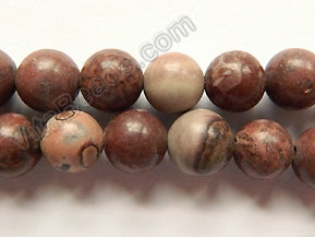 Dark Picture Agate Red  -  Smooth Round Beads 16"