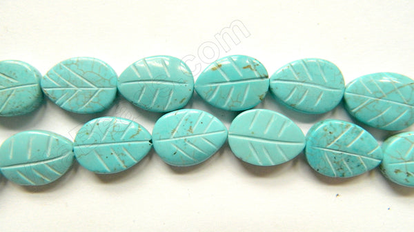 Light Blue Turquoise  -  Carved Leaves  16"