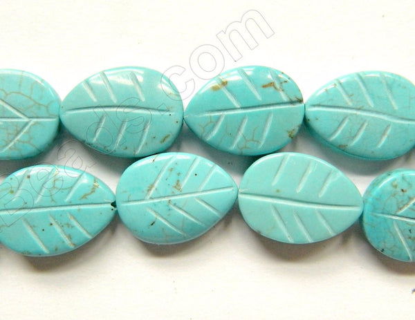 Light Blue Turquoise  -  Carved Leaves  16"