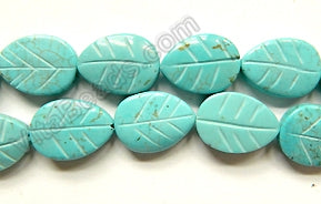 Light Blue Turquoise  -  Carved Leaves  16"