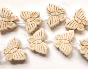 Ivory Cracked Turquoise  -  Carved Butterfly Strand  16"