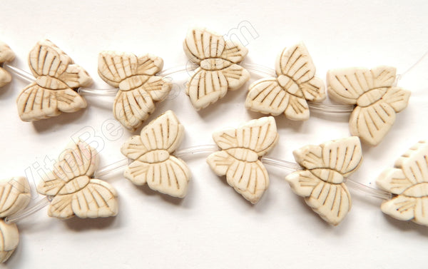 Ivory Cracked Turquoise  -  Carved Butterfly Strand  16"