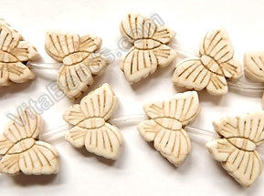 Ivory Cracked Turquoise  -  Carved Butterfly Strand  16"