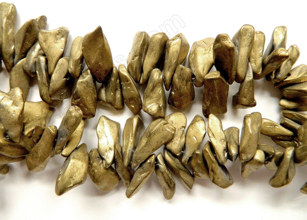 Gold Metallic Crystal Natural  -  Graduated Tooth Top Drilled 16"      8 x 10-35 mm