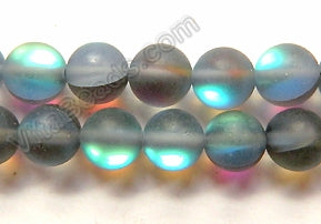 Half Plated Frosted Grey Crystal -  Smooth Round  16"     8 mm