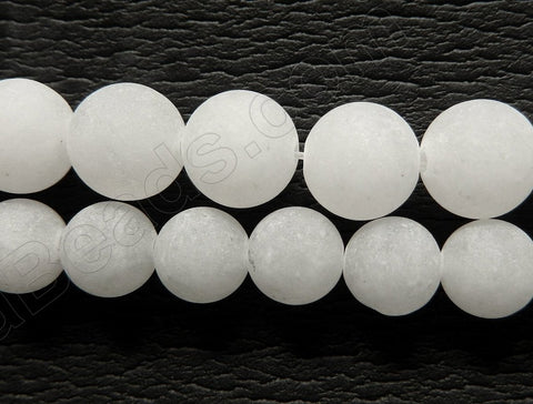 Frosted White Jade  -  Smooth Round Beads 16"