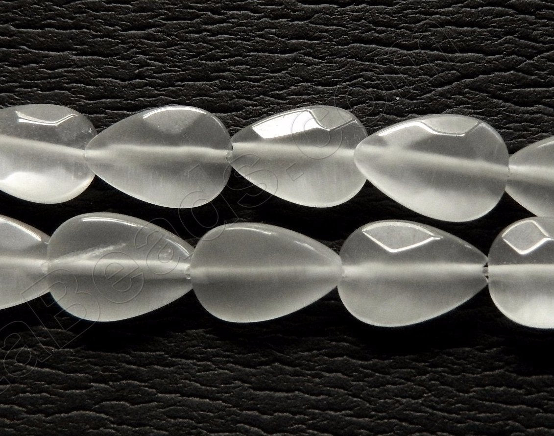 White Cat's Eye  -  Faceted Flat Drops  16"     10 x 15 mm