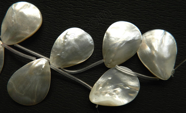 White Mother of Pearl  -  Flat Teardrops Top Drilled  16"