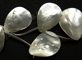 White Mother of Pearl  -  Flat Teardrops Top Drilled  16"