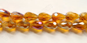 AB Coated Amber Crystal  -  Faceted Drops  16"