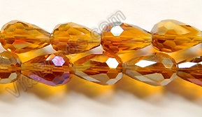 AB Coated Amber Crystal  -  Faceted Drops  16"