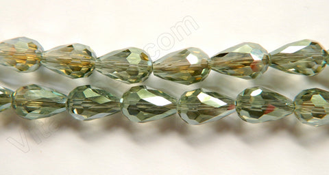 AB Coated Green Grey Crystal  -  Faceted Drops  15"