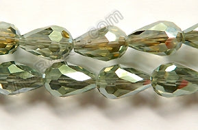 AB Coated Green Grey Crystal  -  Faceted Drops  15"