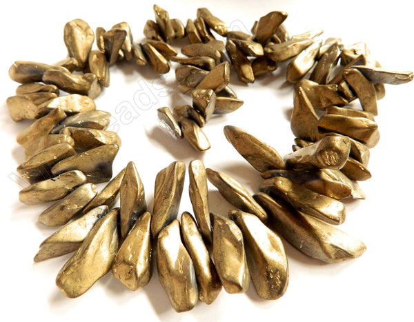 Gold Metallic Crystal Natural  -  Graduated Tooth Top Drilled 16"      8 x 10-35 mm