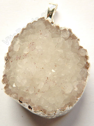 Druzy Agate Pendant - White Crystal w/ Silver Edge &. Bail