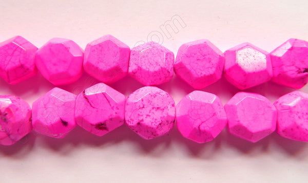 Hot Fuchsia Crack Turquoise  -  Faceted Hexagon Nuggets 16"