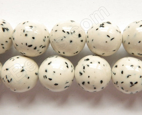 White Dalmatian Mashan Jade  -  Smooth Round Beads  16"