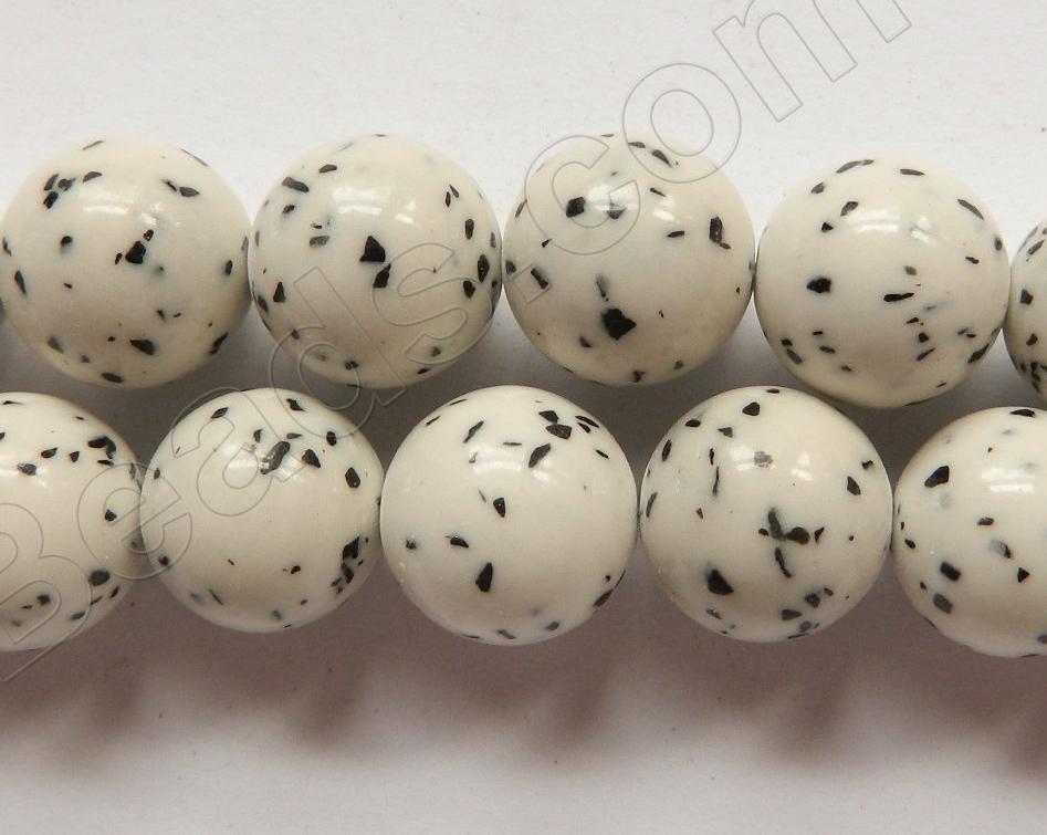 White Dalmatian Mashan Jade  -  Smooth Round Beads  16"