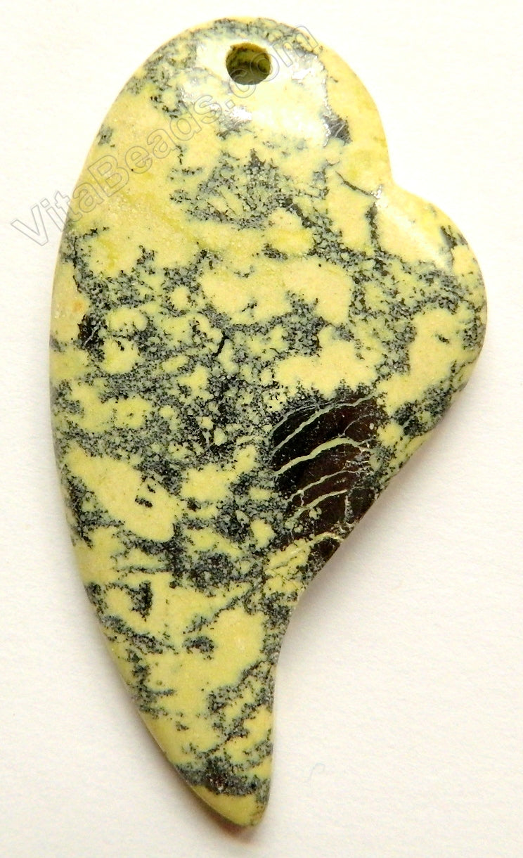 Pendant - Smooth Long Drop Heart    Drilled Top   Yellow Turquoise
