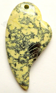 Pendant - Smooth Long Drop Heart    Drilled Top   Yellow Turquoise
