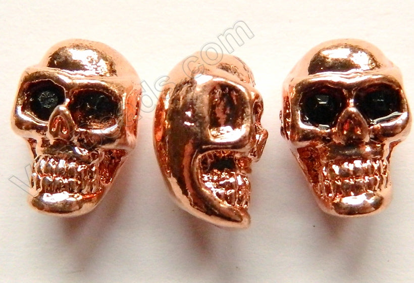 Rose Gold Plated Pewter Bead, Pendant  -  Carved Skull