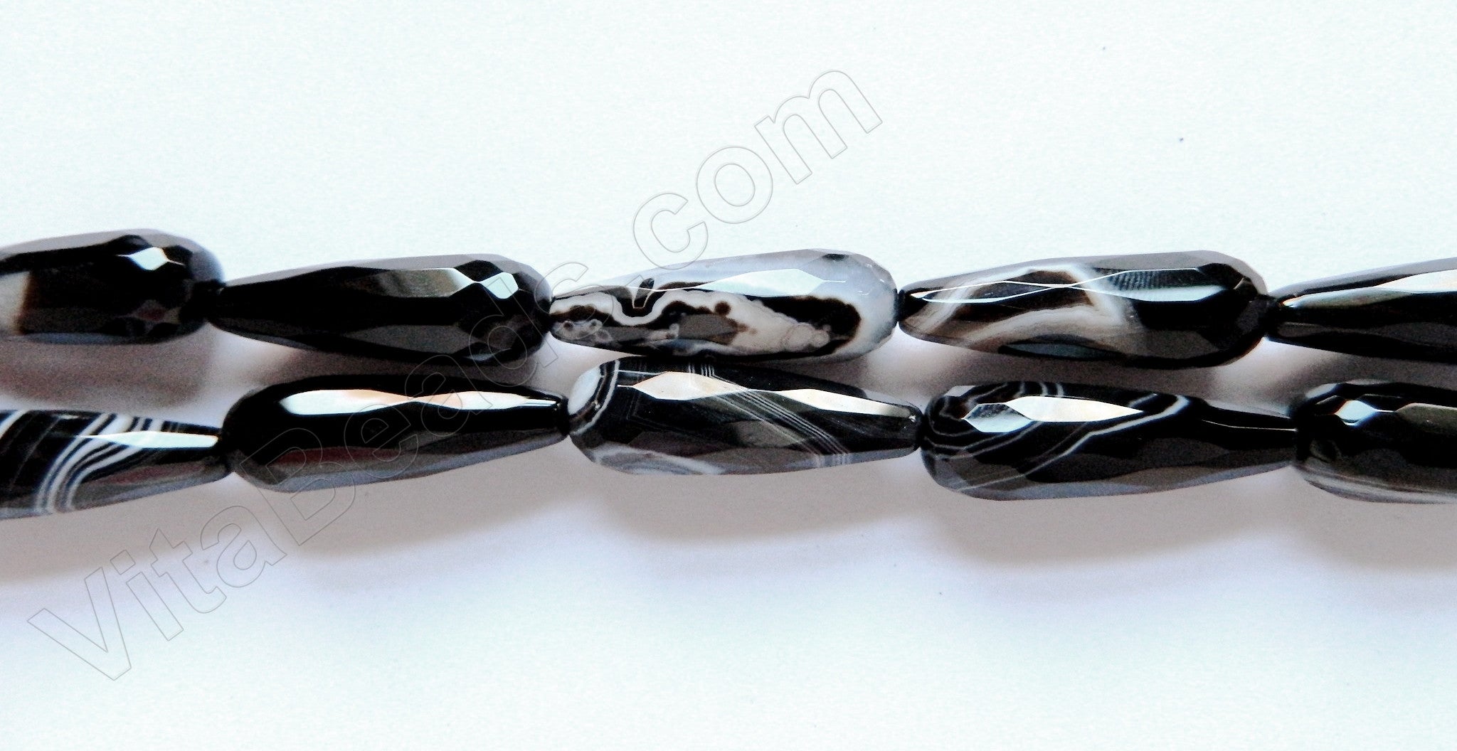 Black Sardonix Agate  -  10x30mm Faceted Drops  16"