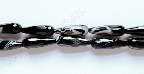 Black Sardonix Agate  -  Faceted Long Drops  16"