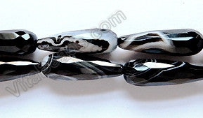 Black Sardonix Agate  -  10x30mm Faceted Drops  16"