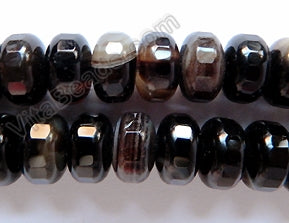 Black Brown Sardonix Agate  -  Faceted Rondels  16"    8 x 12 mm