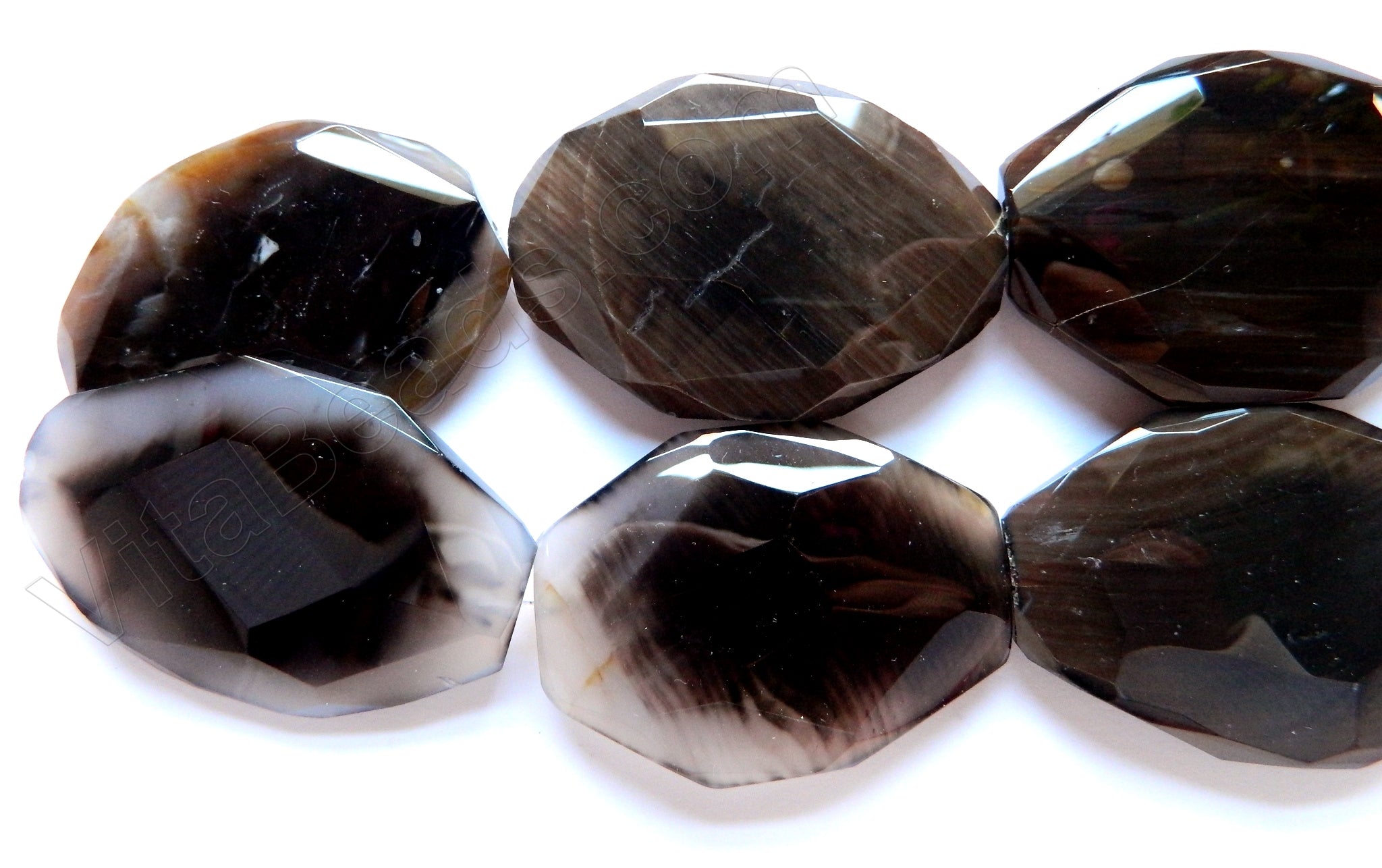 Brown White Agate  -  Big Machine Cut Ovals 14"