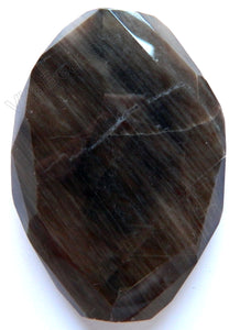 Black Brown Agate - Irregular Machine Cut Oval Pendant