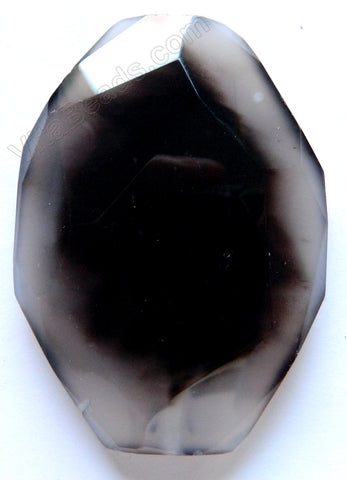 Black Grey Agate - Irregular Machine Cut Oval Pendant