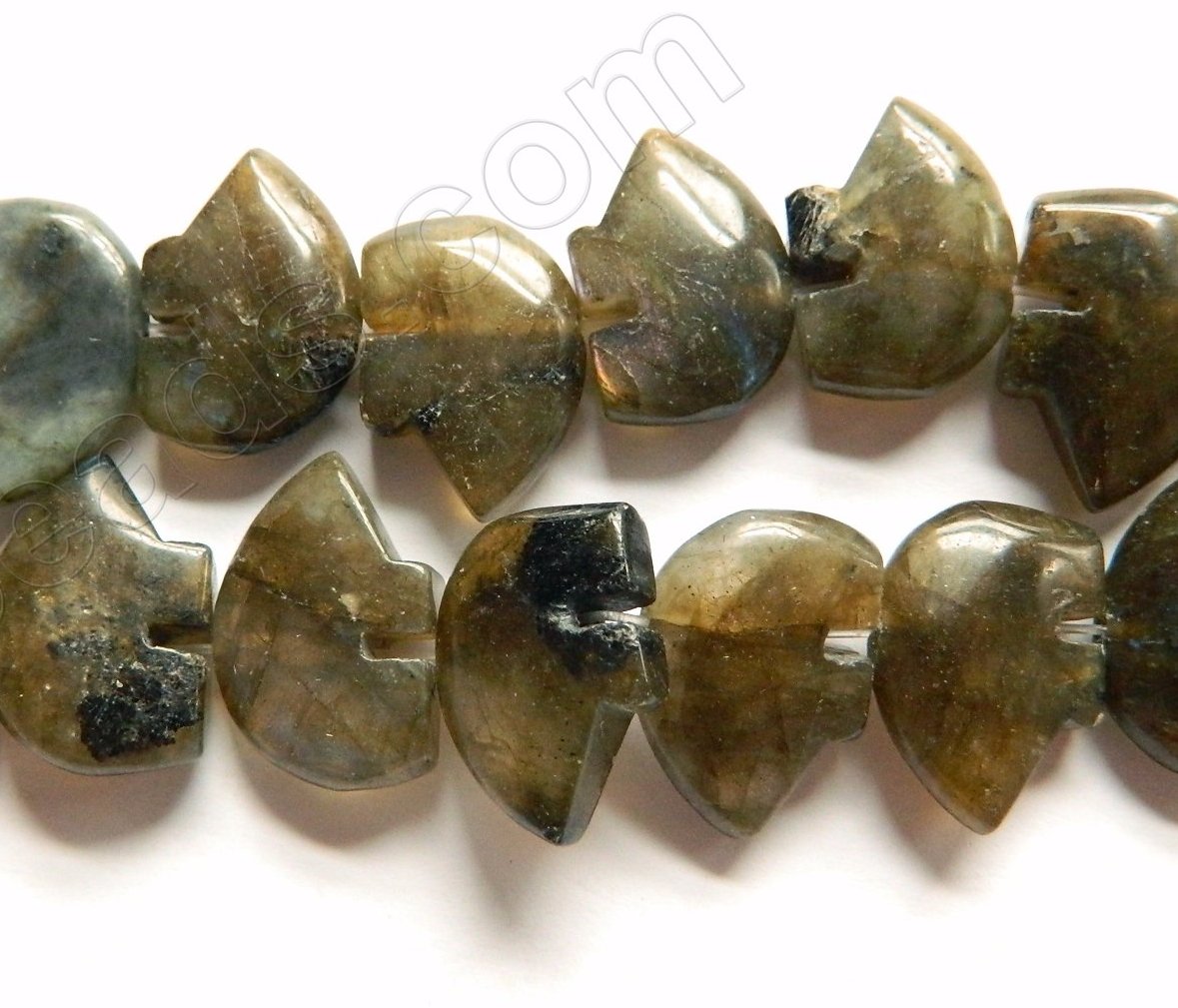 Labradorite  -  Carved Bear Beads  16"