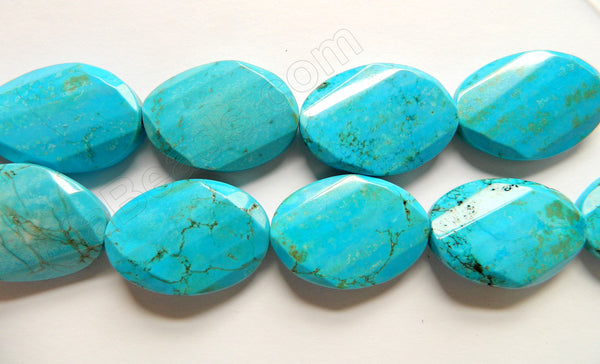 Deep Blue Cracked Chinese Turquoise  -  Twist Faceted Ovals  16"