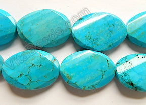 Deep Blue Cracked Chinese Turquoise  -  Twist Faceted Ovals  16"
