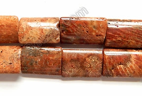 Red FossilCoral Dark  -  Puff Thin Tubes  16"