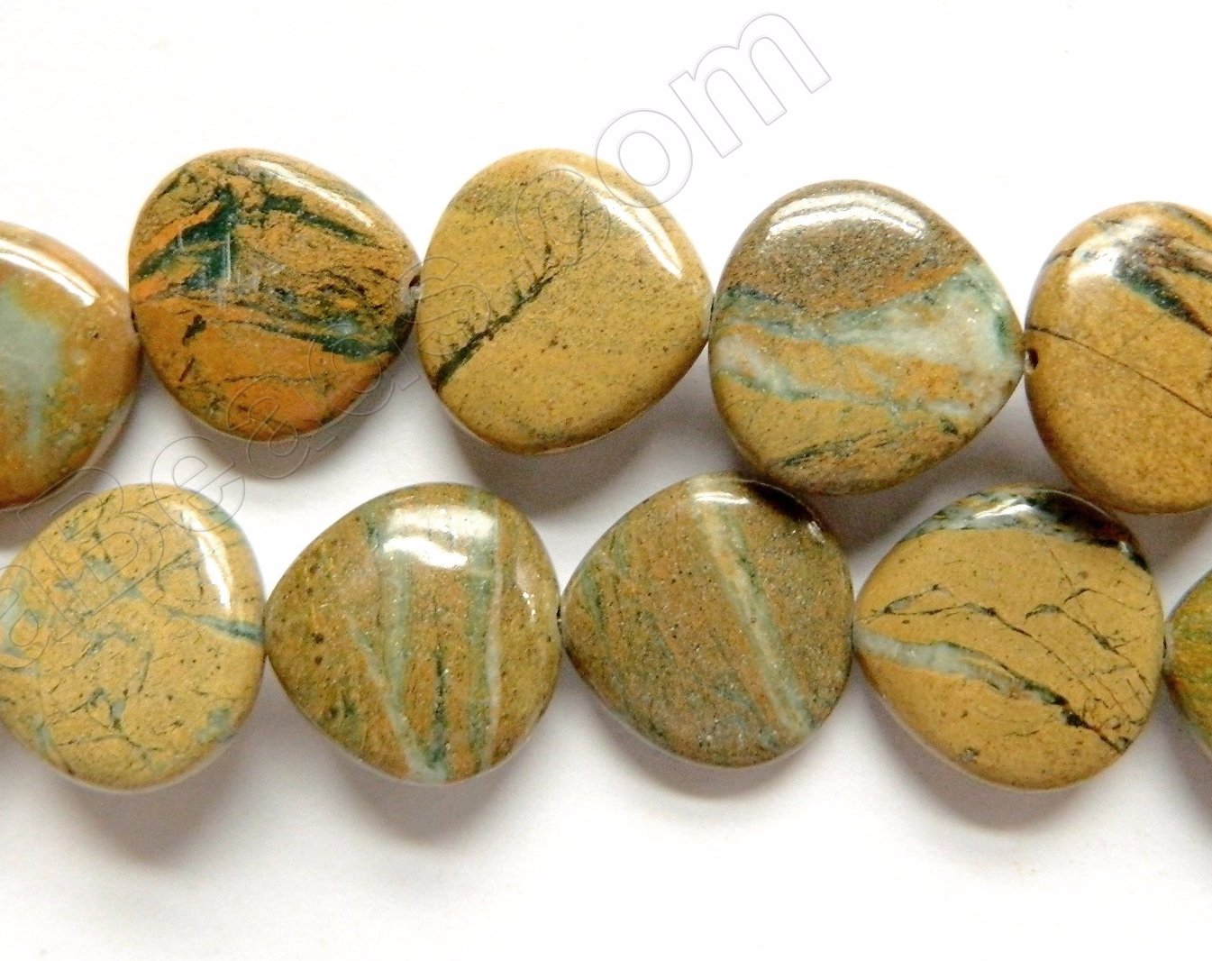 Cyan Green Impression Jasper  -  Puff Almonds 16"