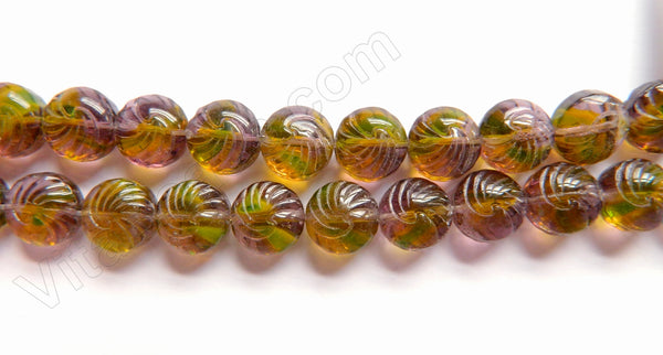 Red Fluorite and Green Crystal Qtz  -  Carved Swirl Puff Coins 8"