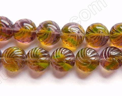 Red Fluorite and Green Crystal Qtz  -  Carved Puff Coins 8"