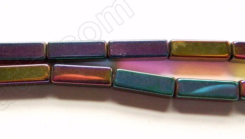 Peacock Plated Hematite  -  Long Cuboid Rectangles  16"