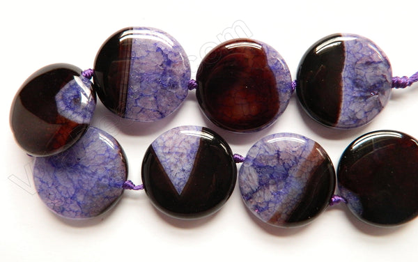 Purple Black Fire Agate w Quartz  -  Big Puff Coins  16"