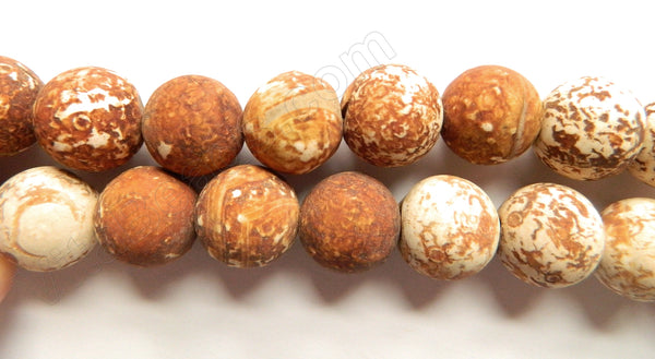 Matte Engrain Fire Agate  -  Smooth Round Beads  16"