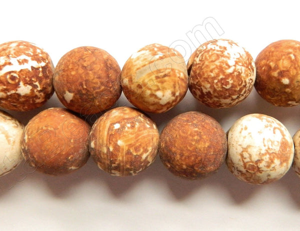 Matte Engrain Fire Agate  -  Smooth Round Beads  16"